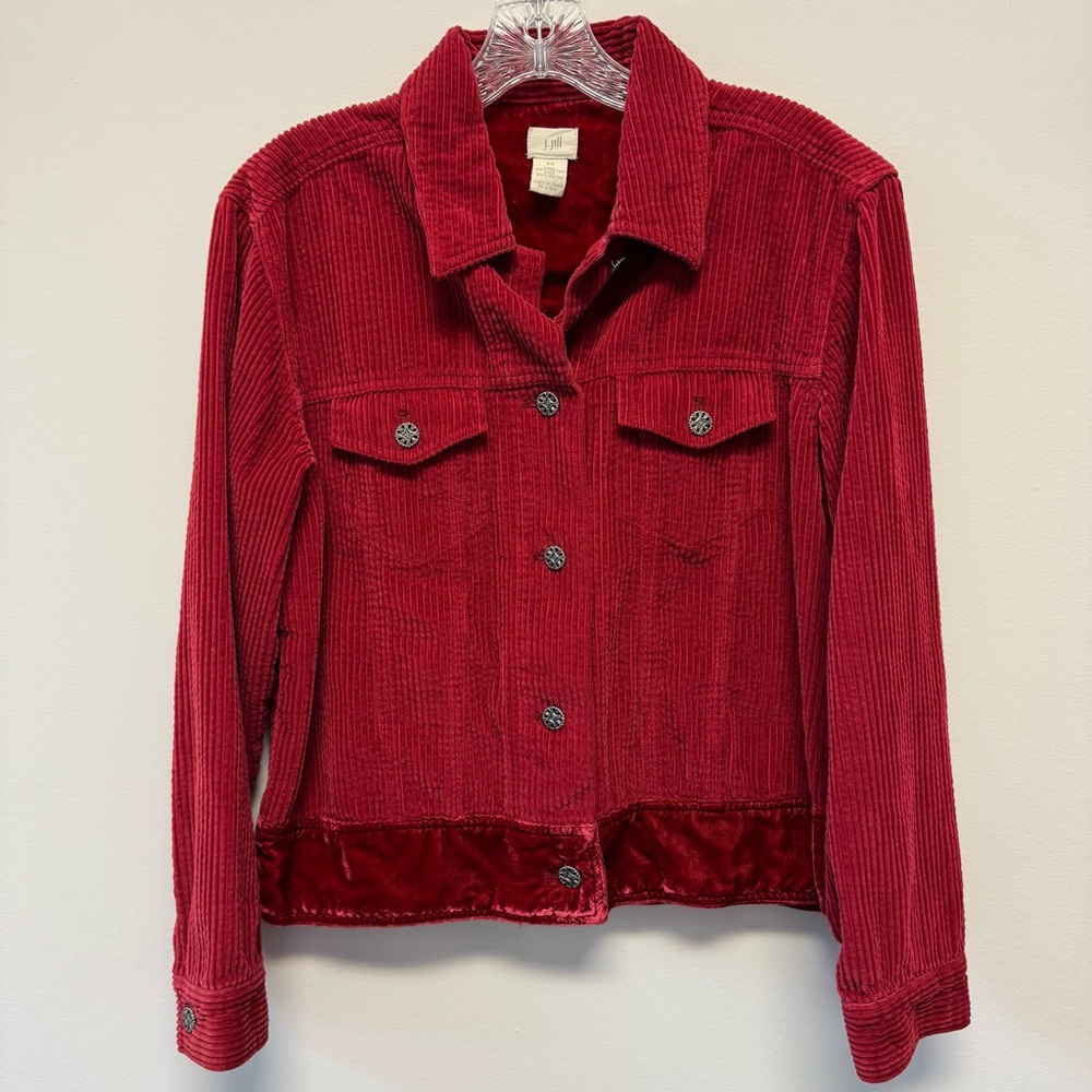 J Jill Red Corduroy Cropped Jacket With Velvet Collar and Trim Size XS‎
